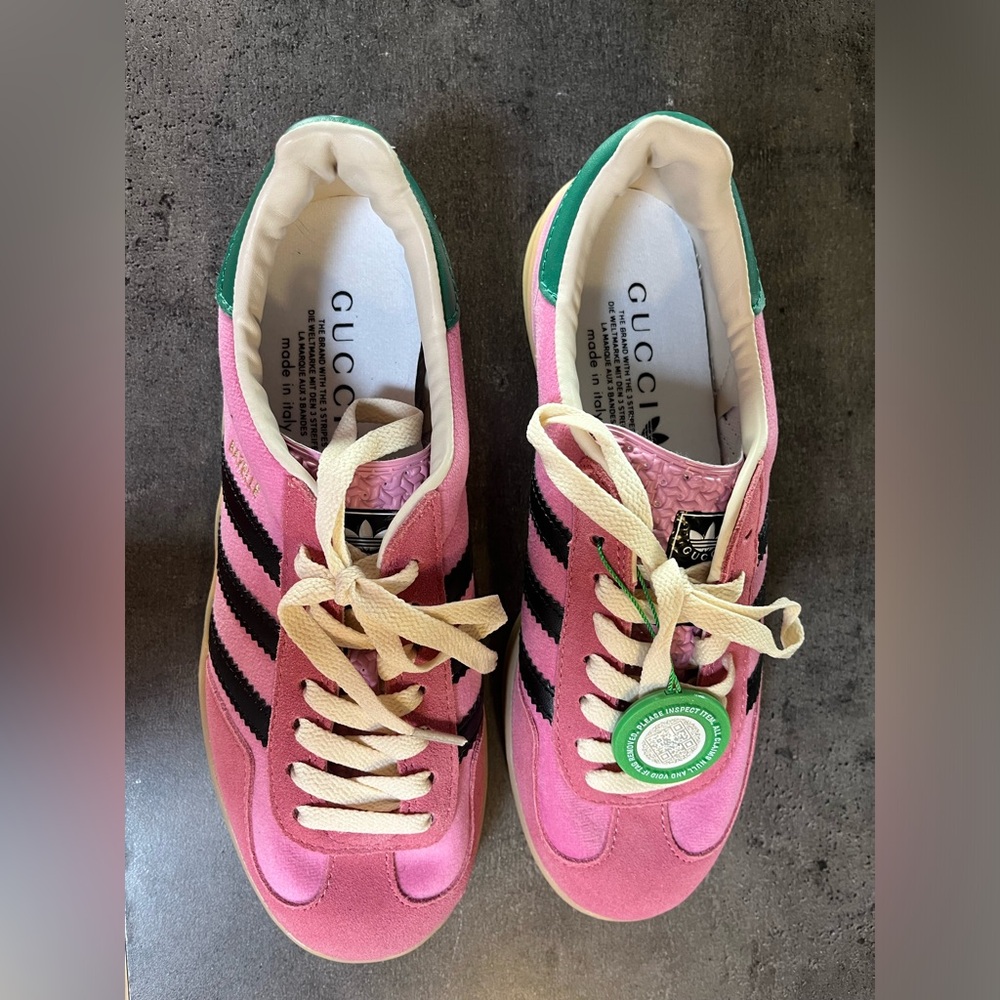 Size 7.5 adidas gazelle x Gucci pink shoes